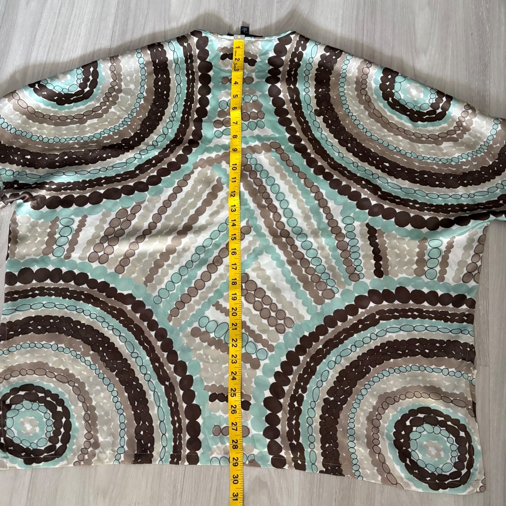 Lafayette 148 New York Women Blouse Silk Geometric Circle Print Teal Brown Siz L - Picture 8 of 9